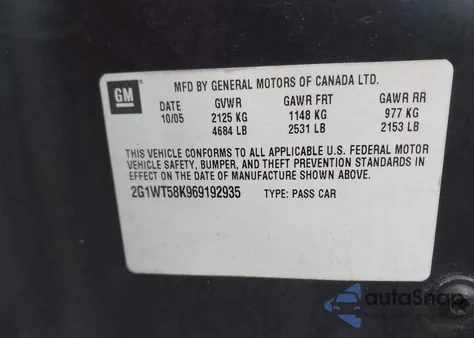 2006 Chevrolet Impala Lt from USA, damaged, VIN 2G1WT58K969192935